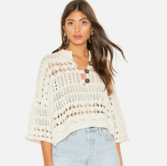 FREE PEOPLE Dreams Tonight Crochet In Ivory Knit Sweater NWOT - Picture 2 of 11